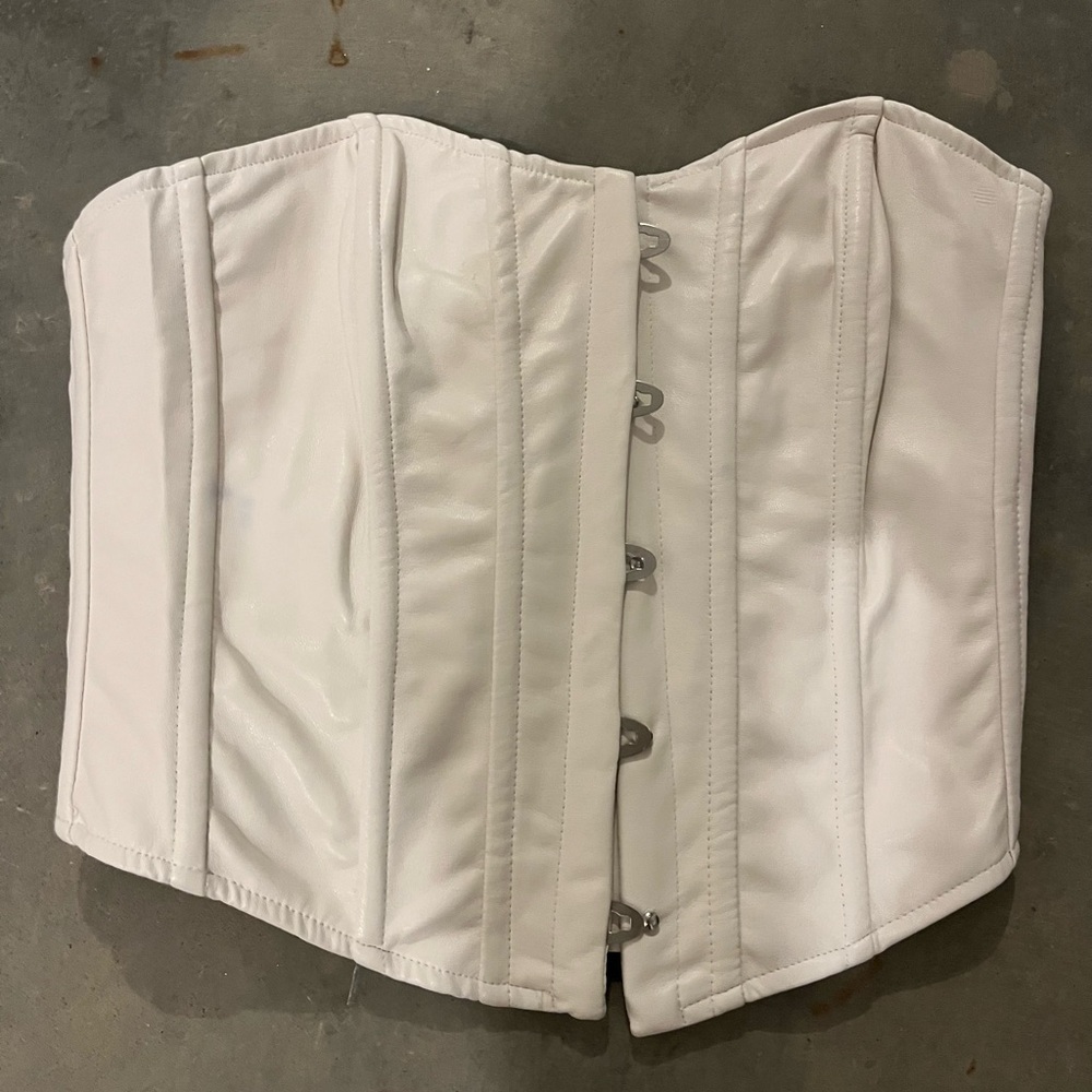 Edikted White Strapless Corset tie back Top with hook and eye closure